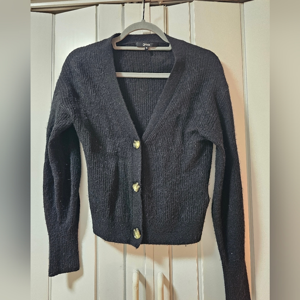 Quince Black Alpaca Bell Sleeve Cardigan Sweater Button - Picture 3 of 9
